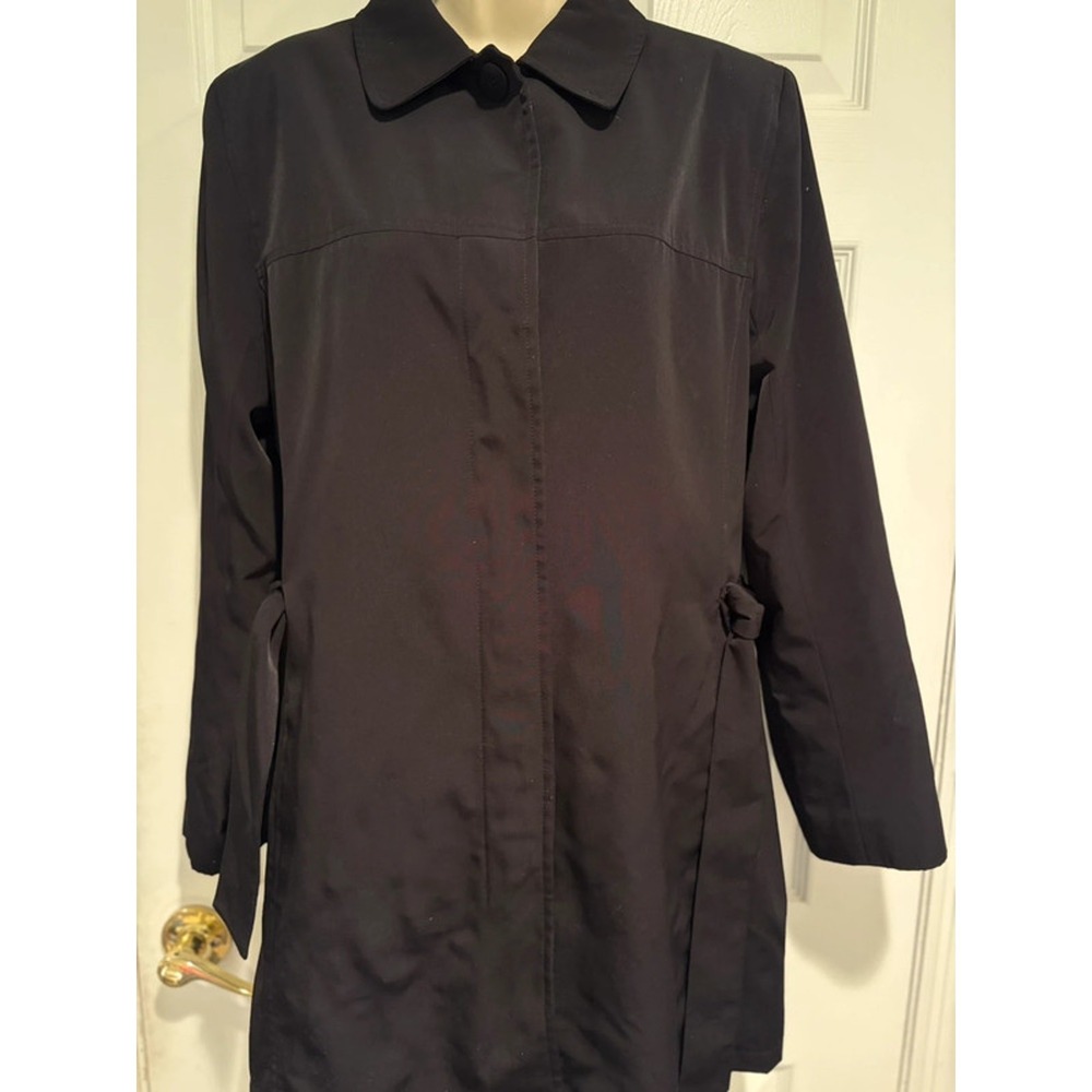 London Fog Black Trench Coat Women’s M Belt Rain Jacket Classic Chic Dark Gothic